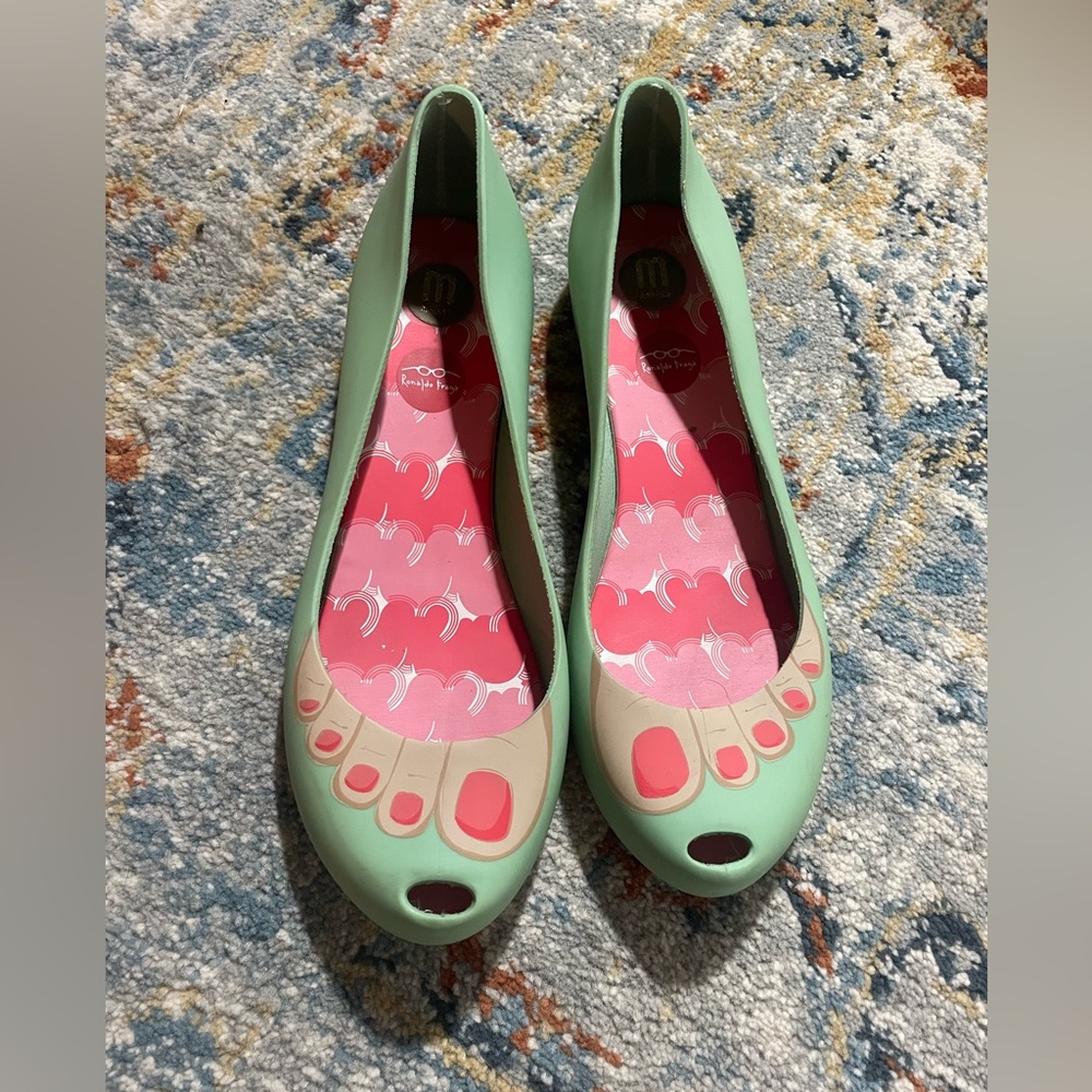 Melissa Women's Mint Green Peep Toe Flats